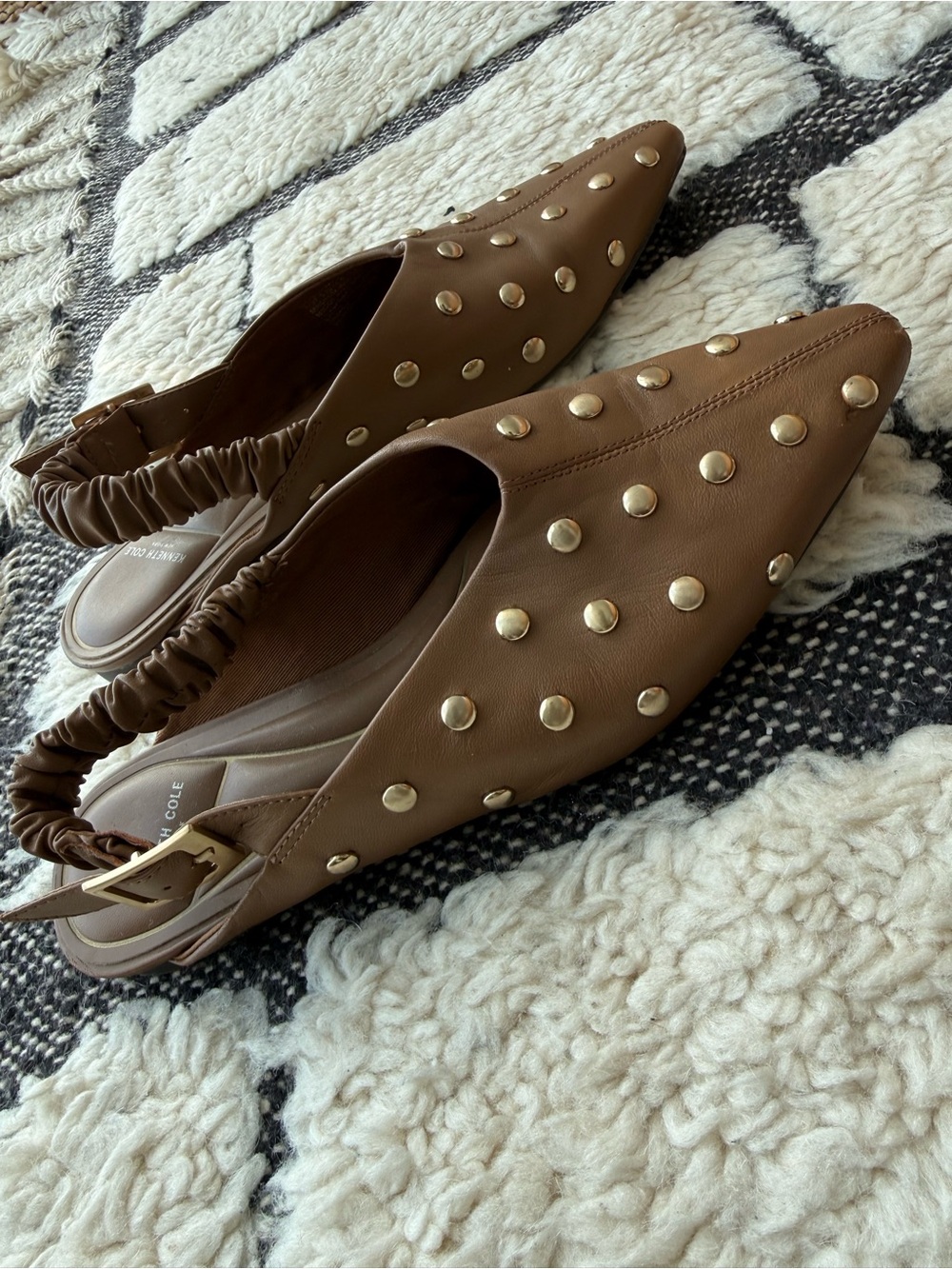 Kenneth Cole Nicola Brown Leather Studded Slingback Flats KL25NIC02 women's 7M
